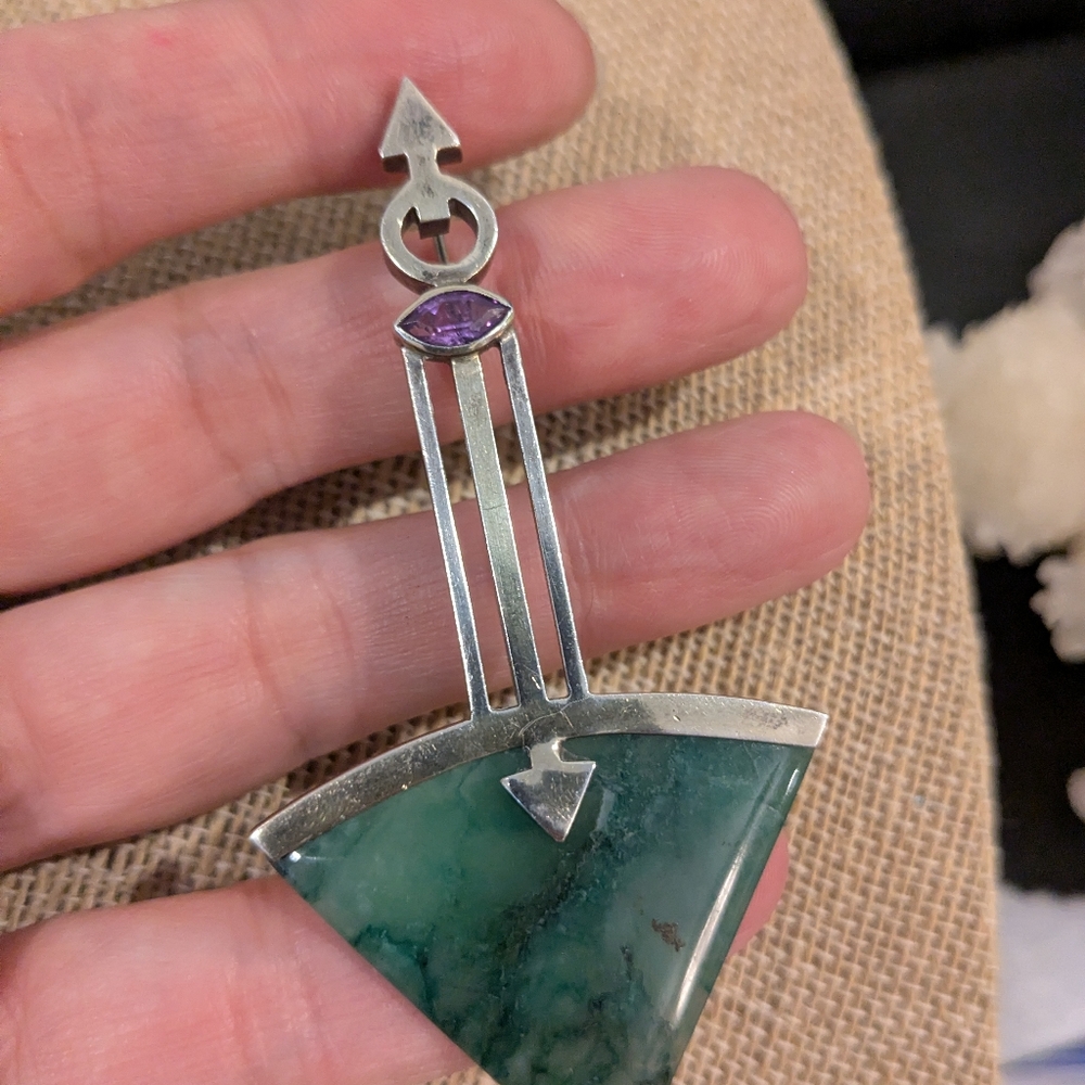 Unique Sterling Silver Agate Amethyst Brooch - Picture 5 of 7